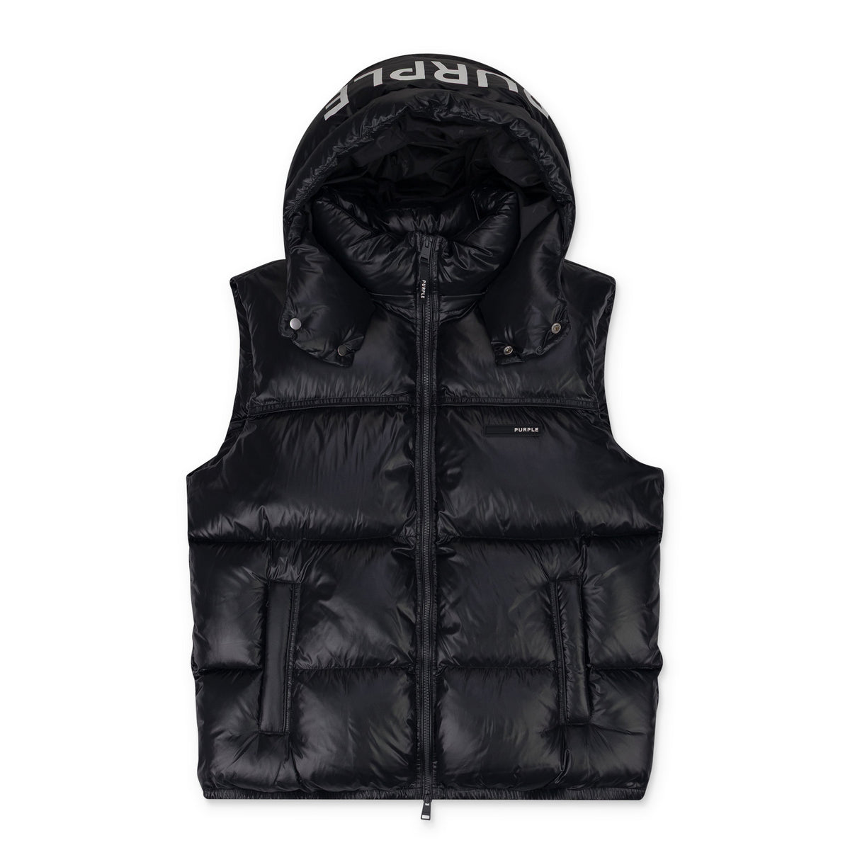 Jet Black Nylon Snap Off Hood Puffer Vest