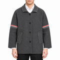 Unisex wool coat with webbing sleeves | Thom Browne
