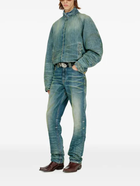 Diesel padded jacket in dirty-effect creased denim