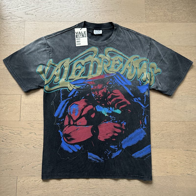 VALE USA Washed Black Front Graphic T-Shirt
