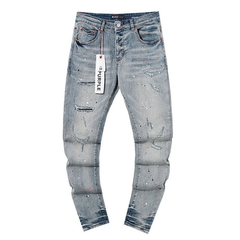 Purple Brand Distressed Paint Splatter Stacked Jeans