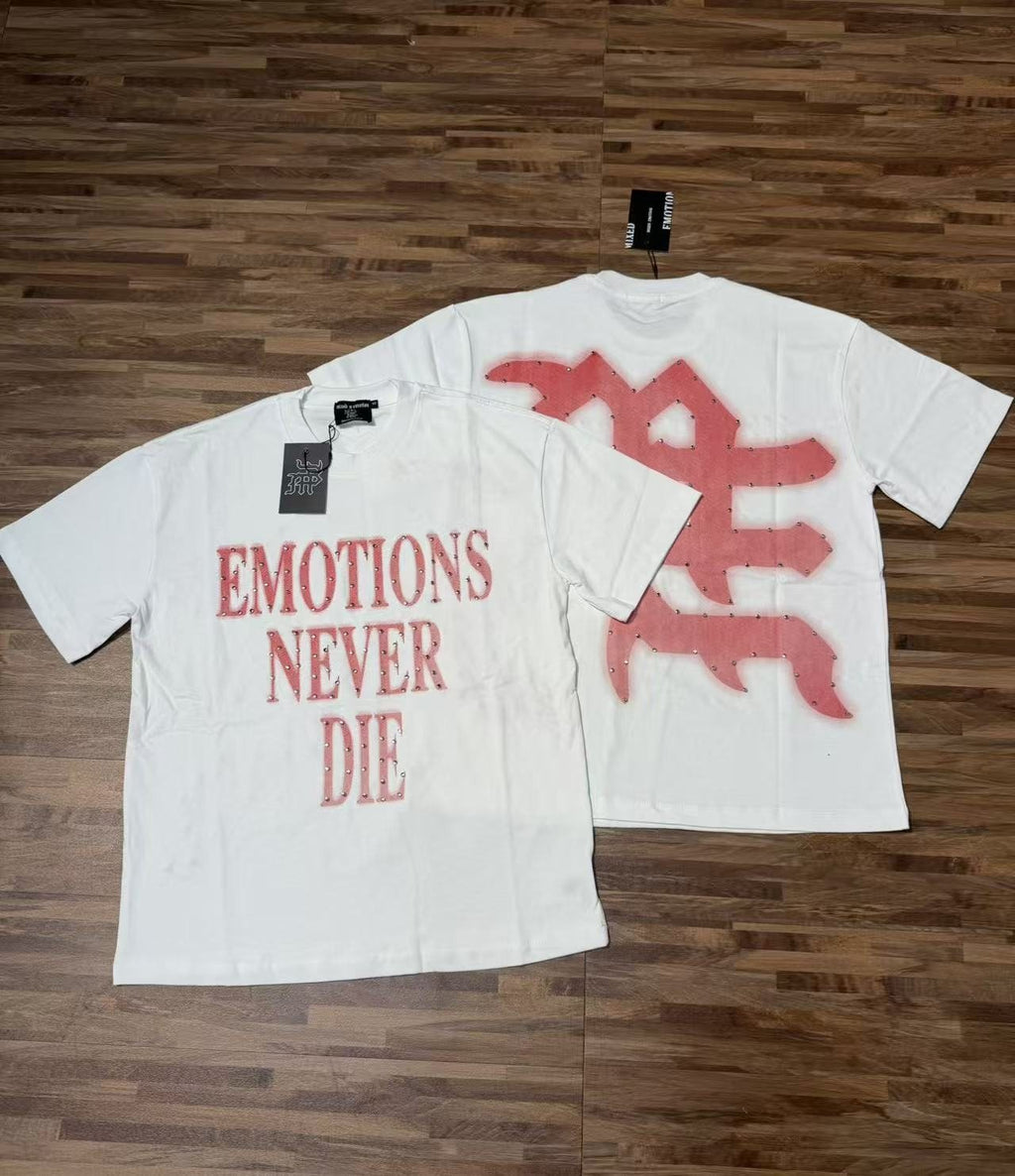MIXED EMOTION Never Die Studded Graphic T-Shirt