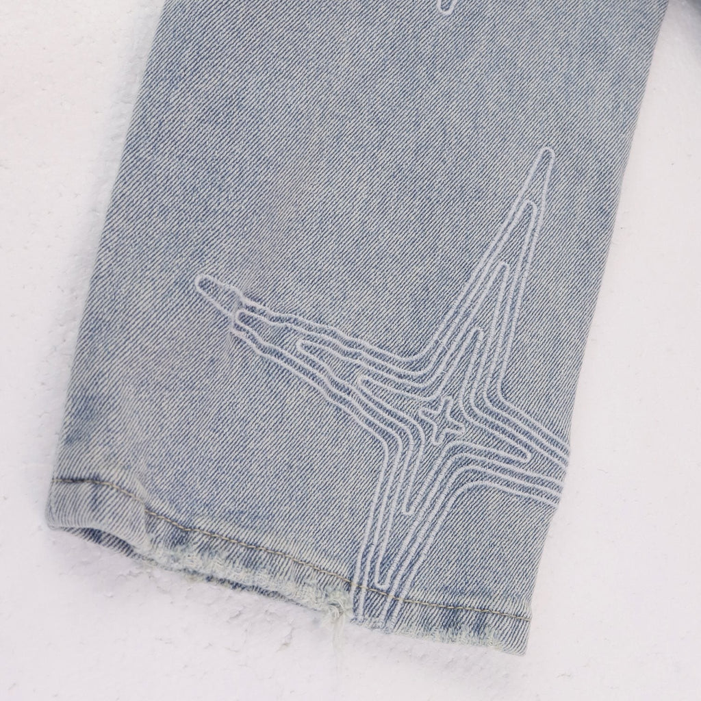 Purple Brand Star Embroidered Washed Jeans