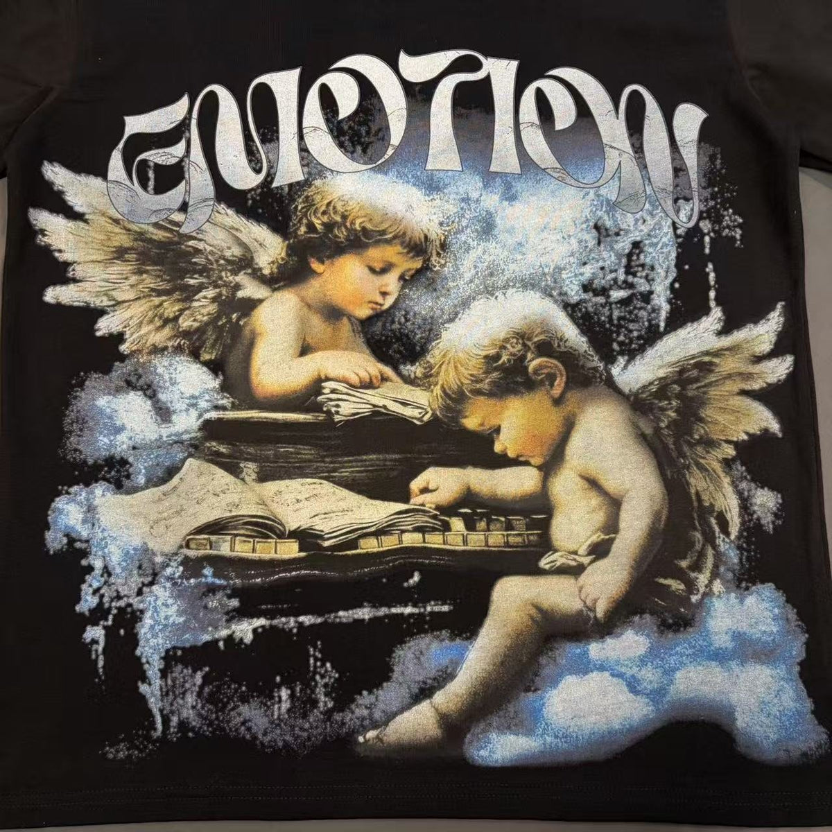 MIXED EMOTION Black Cherub Abstract Graphic T-Shirt