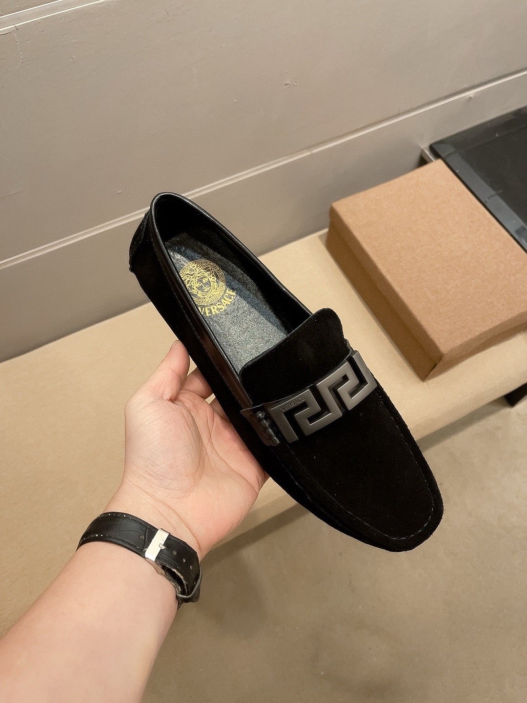 Versace Black Loafers with Silver-Tone Hardware