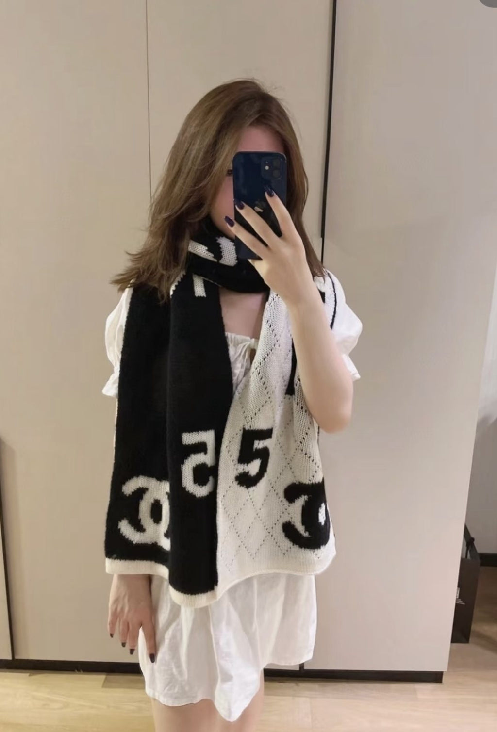 Chanel Knit Scarf with Ivory Motifs
