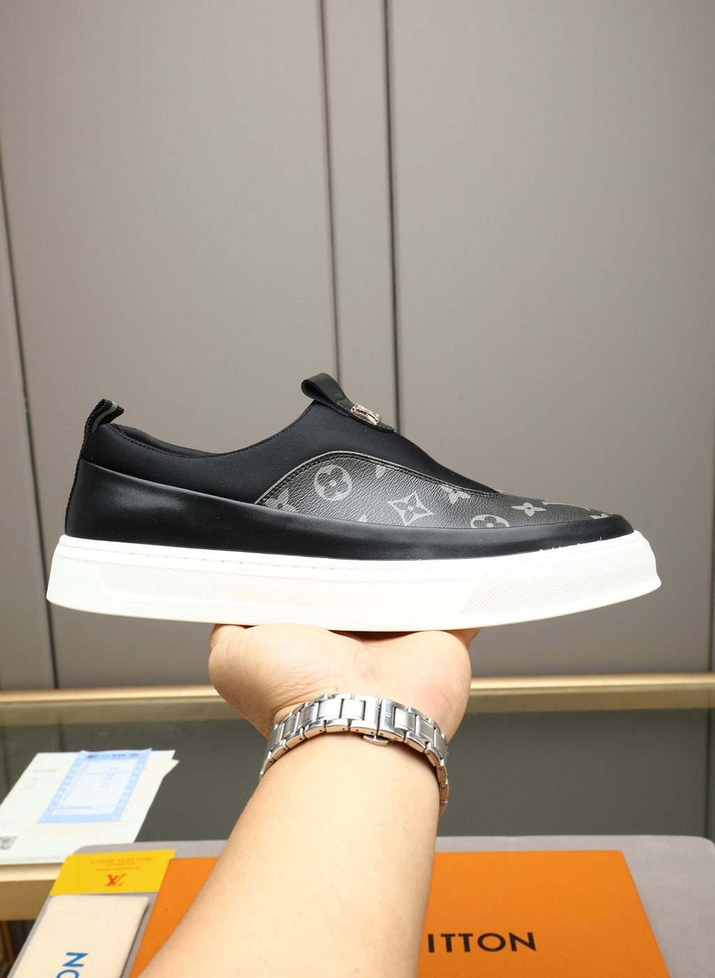 Louis Vuitton Men's Monogram Slip-On Sneakers - Rounded Toe